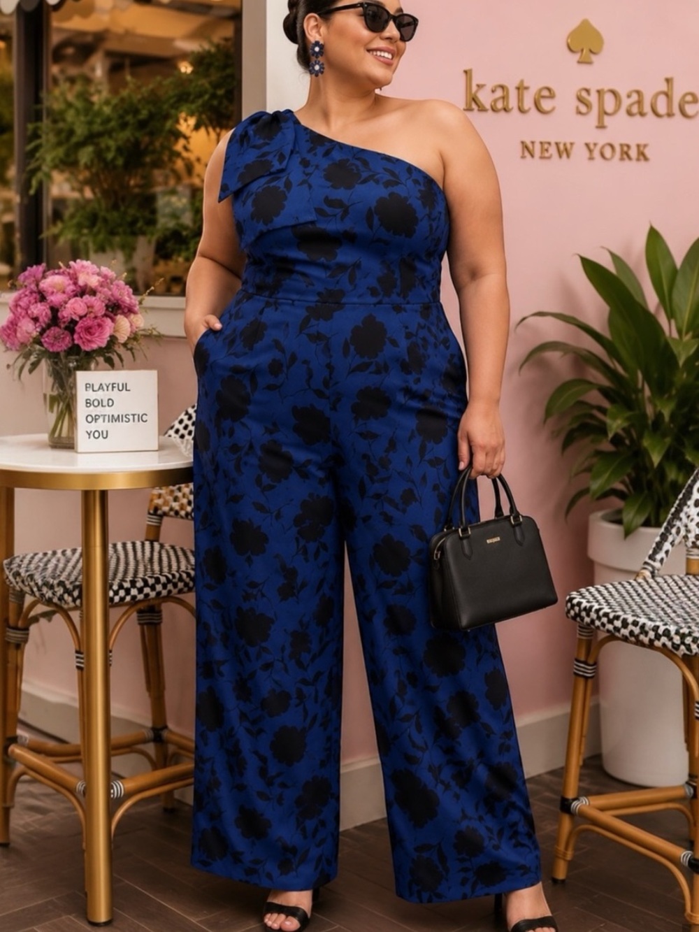 Kate Spade X Target Womens Floral One Shoulder Linen Blend Jumpsuit Wide Leg